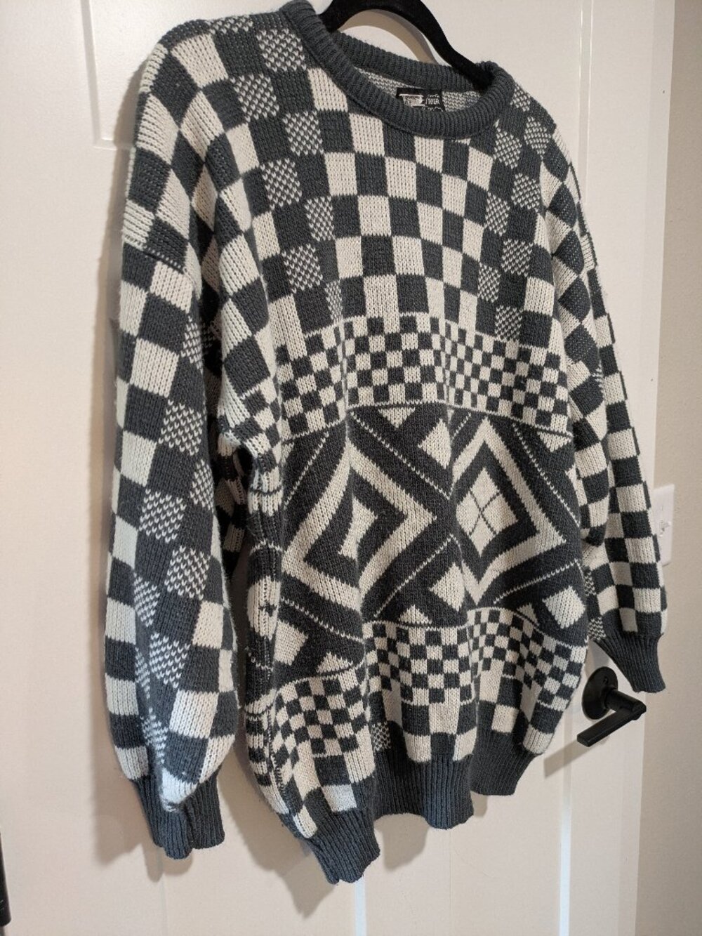 Vintage Flyer Sportswear Geometric Checkered Knit Sweater - Men's Size Large